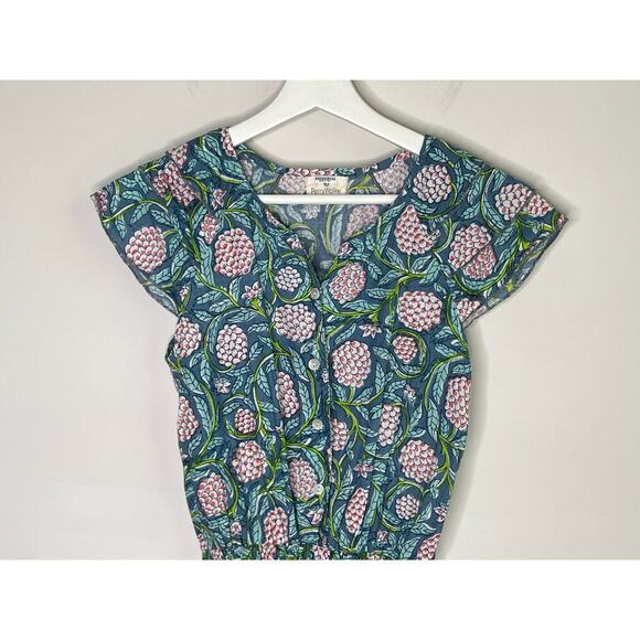 Perry Walker Virginia Floral Flutter Sleeve Smocked Mini Blouson Dress Green 1/S - Picture 2 of 8